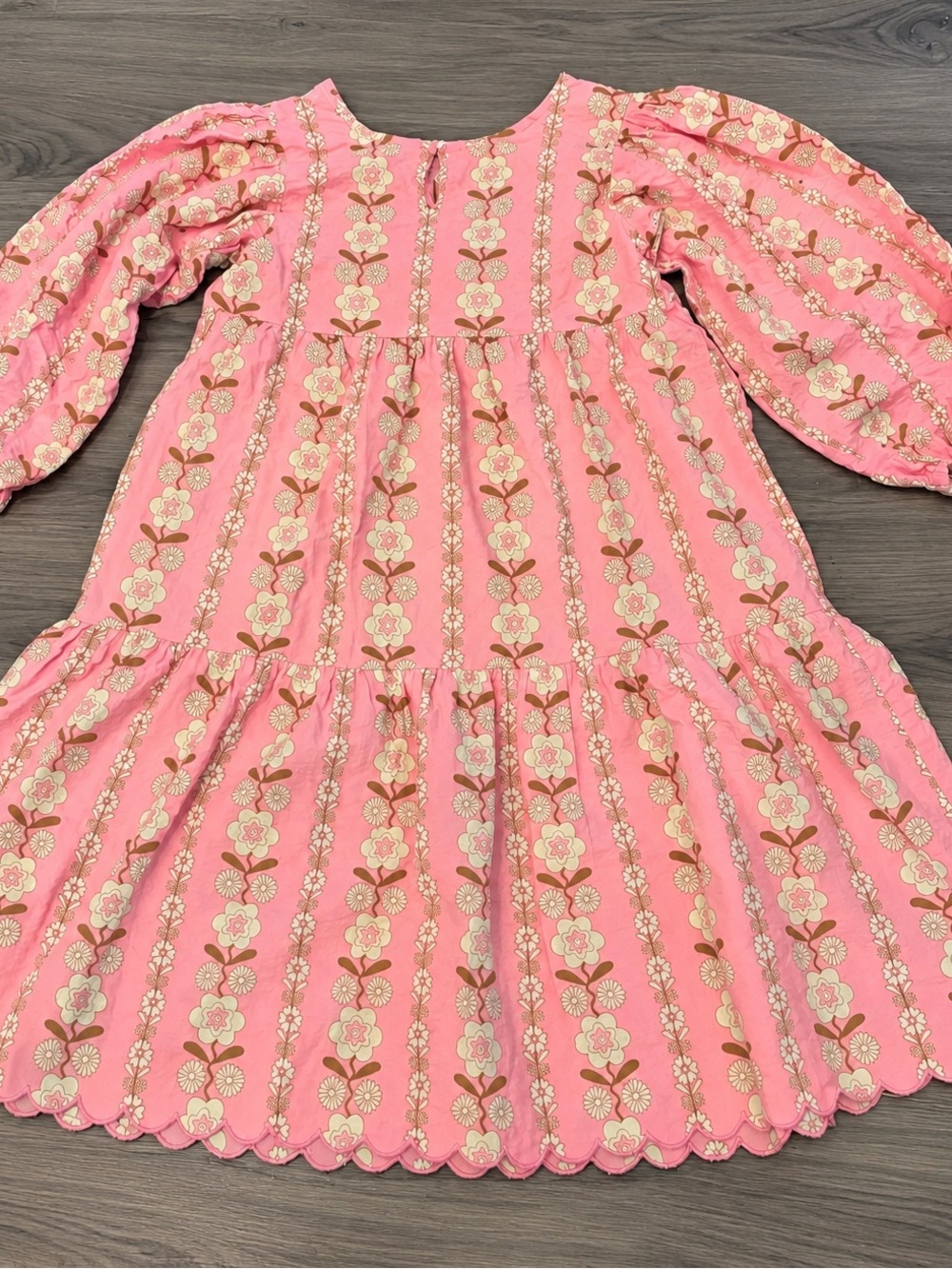Heritage Pink Floral Tiered Dress with Puff Sleeves